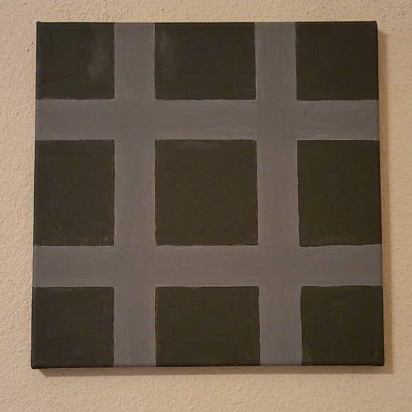 Hand Crafted Other - Modern Abstract Olive Green And Gray Acrylic Painting On Canvas Home Decor 12x12